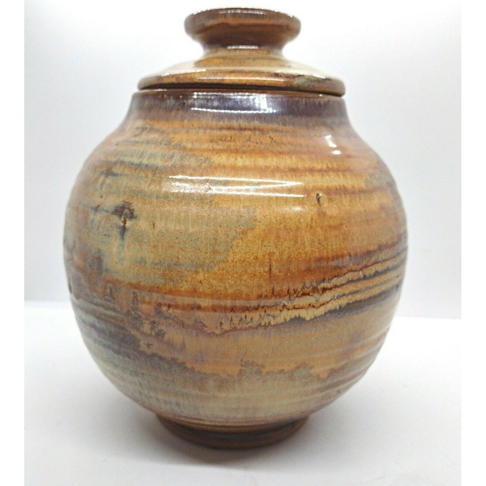 HARDING BLACK 1964 CERAMIC LIDDED URN JAR VASE Natural Tone TEXAS STUDIO POTTERY